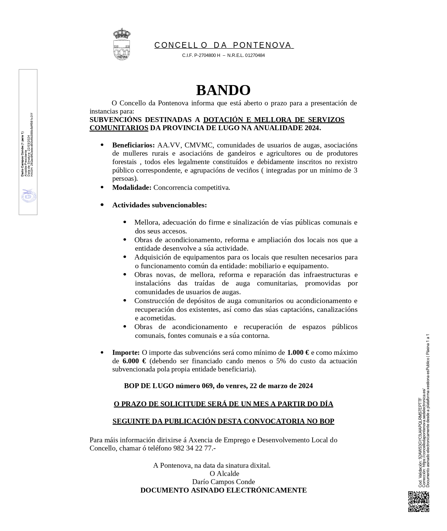 BANDO SUBVENCION DOTACION E MELLORA DE SERVIZOS COMUNITARIOS